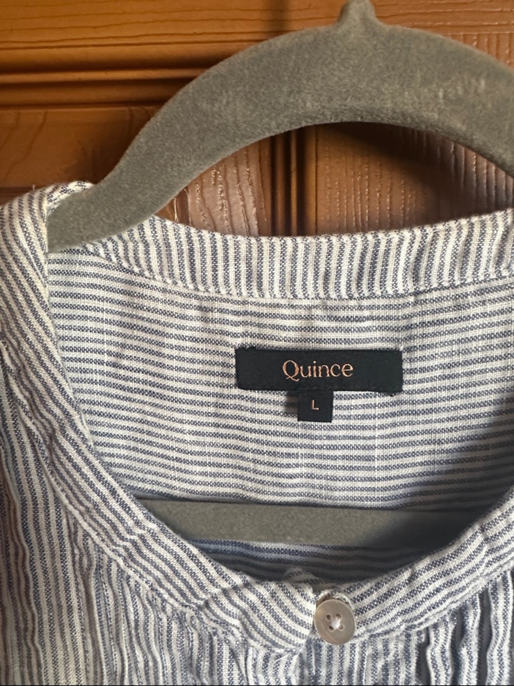 Quince 100% Linen Sleeveless Swing Dress in Blue Pinstripe, size Large - Picture 2 of 9